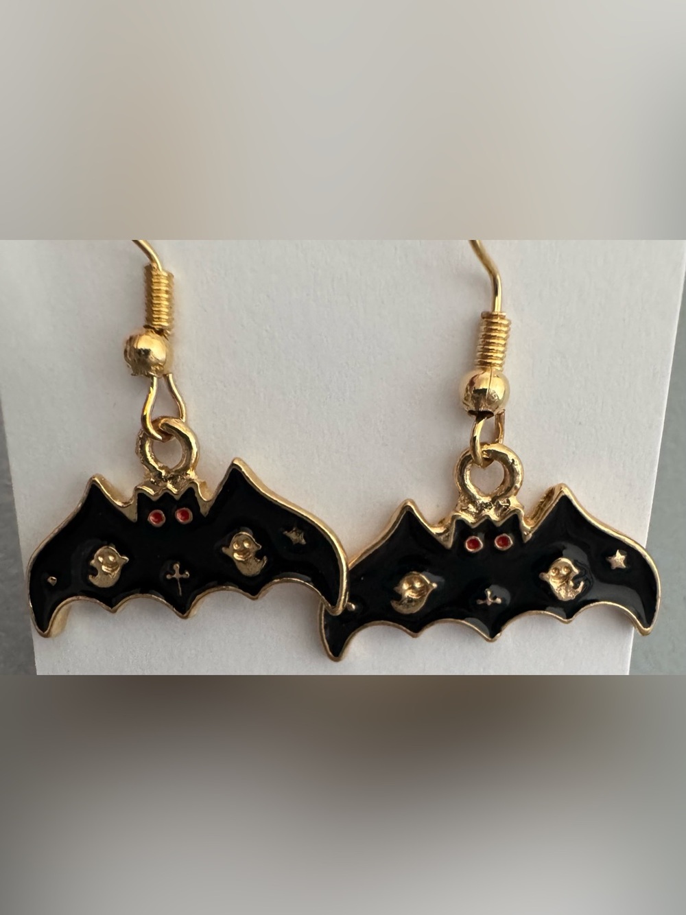 Gold & Black Bat Dangle Earrings - Women's Jewelry Halloween gold tone